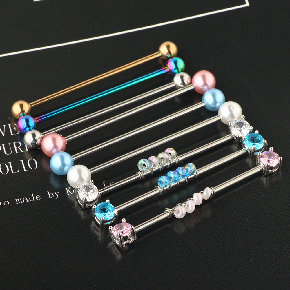Stainless Steel Industrial Barbell Earring Set Long Rod Stud Earrings Bridge Earrings - Image 2