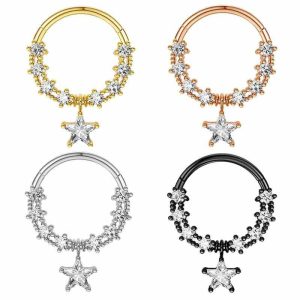 Star Moon Stainless Steel Nose Ring - Fake Nose Piercing Jewelry for Women