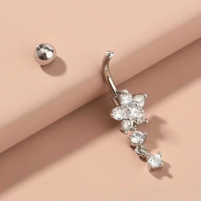 Super Flash Zircon Navel Ring - White Gold Plated Copper Belly Button Piercing Jewelry - Image 2