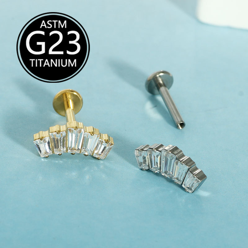 G23 Titanium Lip Piercing Jewelry Internally Threaded Labret Stud with Zircon Crown - 1.2mm x 10mm - Image 4