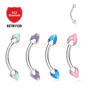 ASTM F136 Titanium Eyebrow Ring Wave Opal Curved Barbell G23 Alloy Body Piercing Jewelry