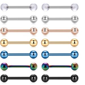 14Pcs Nipple Rings Tongue Rings Piercing Set Stainless Steel Body Jewelry Kit