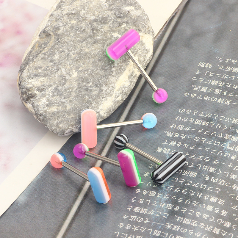 Double Color Acrylic Star Tongue Ring Stainless Steel Tongue Barbell Piercing Jewelry - Image 4