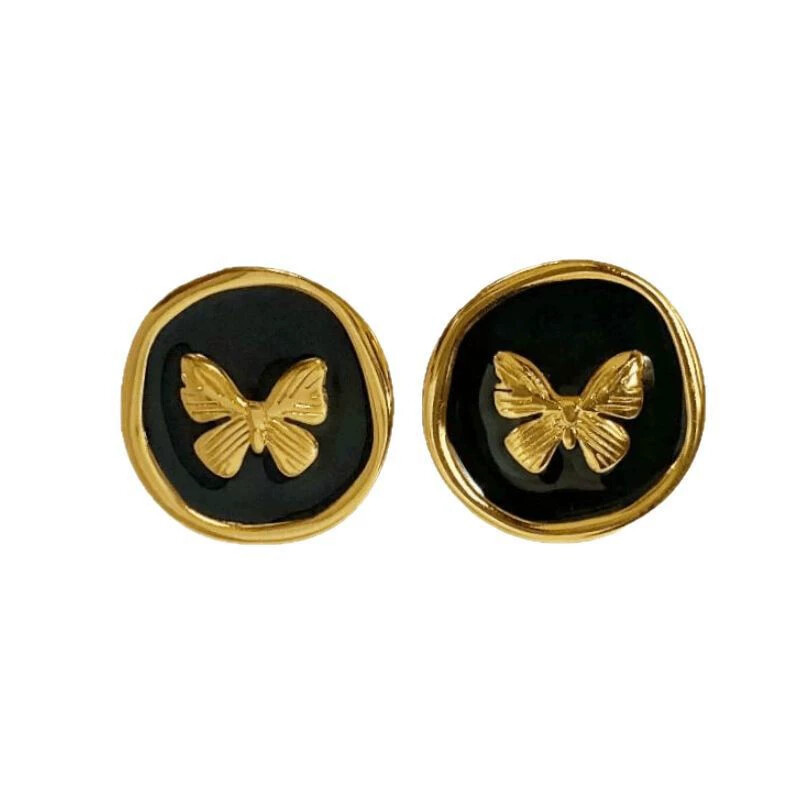 New Retro French Enamel Round Drop Oil Butterfly Earrings Simple Exquisite Fashion Niche High-End Earrings for Women - Image 5