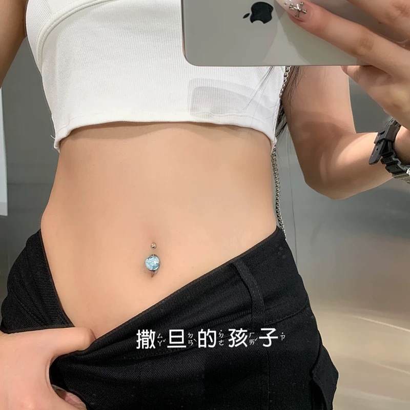 Hot Girl Glow Belly Button Ring 316L Surgical Steel External Thread Navel Piercing Jewelry Purple - Image 2