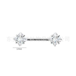 G23 Titanium Square Claw Zircon Nipple Ring 1.6x14mm Nipple Stud Body Piercing Jewelry