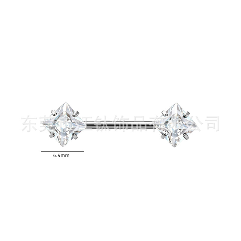 G23 Titanium Square Claw Zircon Nipple Ring 1.6x14mm Nipple Stud Body Piercing Jewelry - Image 2