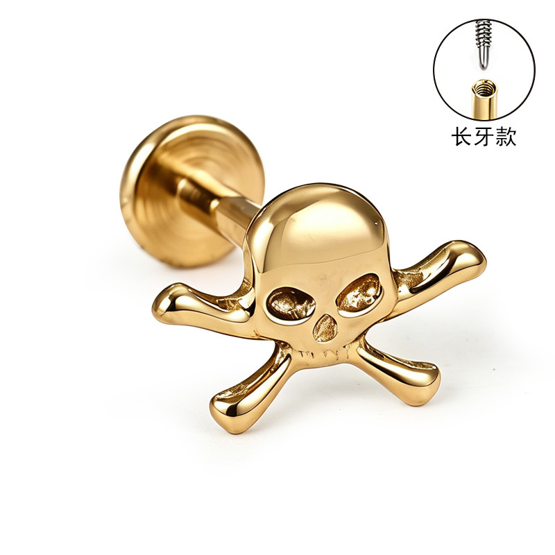 F136 Titanium Alloy Long Tooth Ear Studs, Carved Ear Bone Studs with Zircon, G23 Titanium Body Piercing Jewelry - Image 2