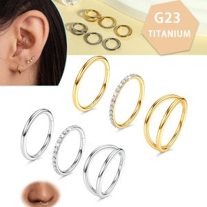 G23 Titanium Nose Ring 2-Row Split Ring Multi-Functional Fashion Earrings 3-Piece Set Silver