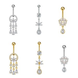 Stainless Steel Gold Butterfly Navel Ring Dangle Belly Button Piercing Jewelry