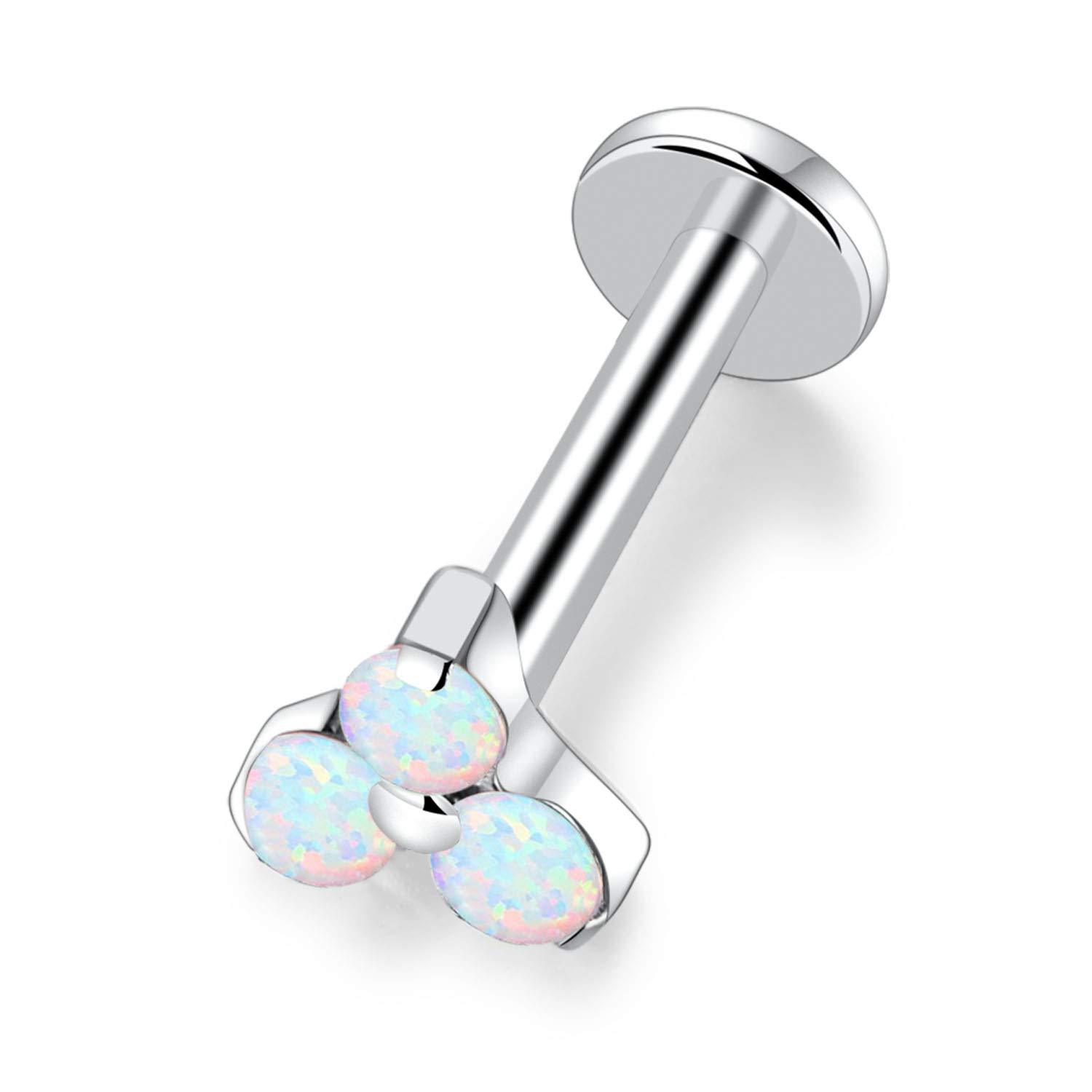 G23 Titanium Ear Nail Triangle Flower Bag with Opal Labret Stud Lip Nail Internal Thread Piercing Jewelry - Image 5