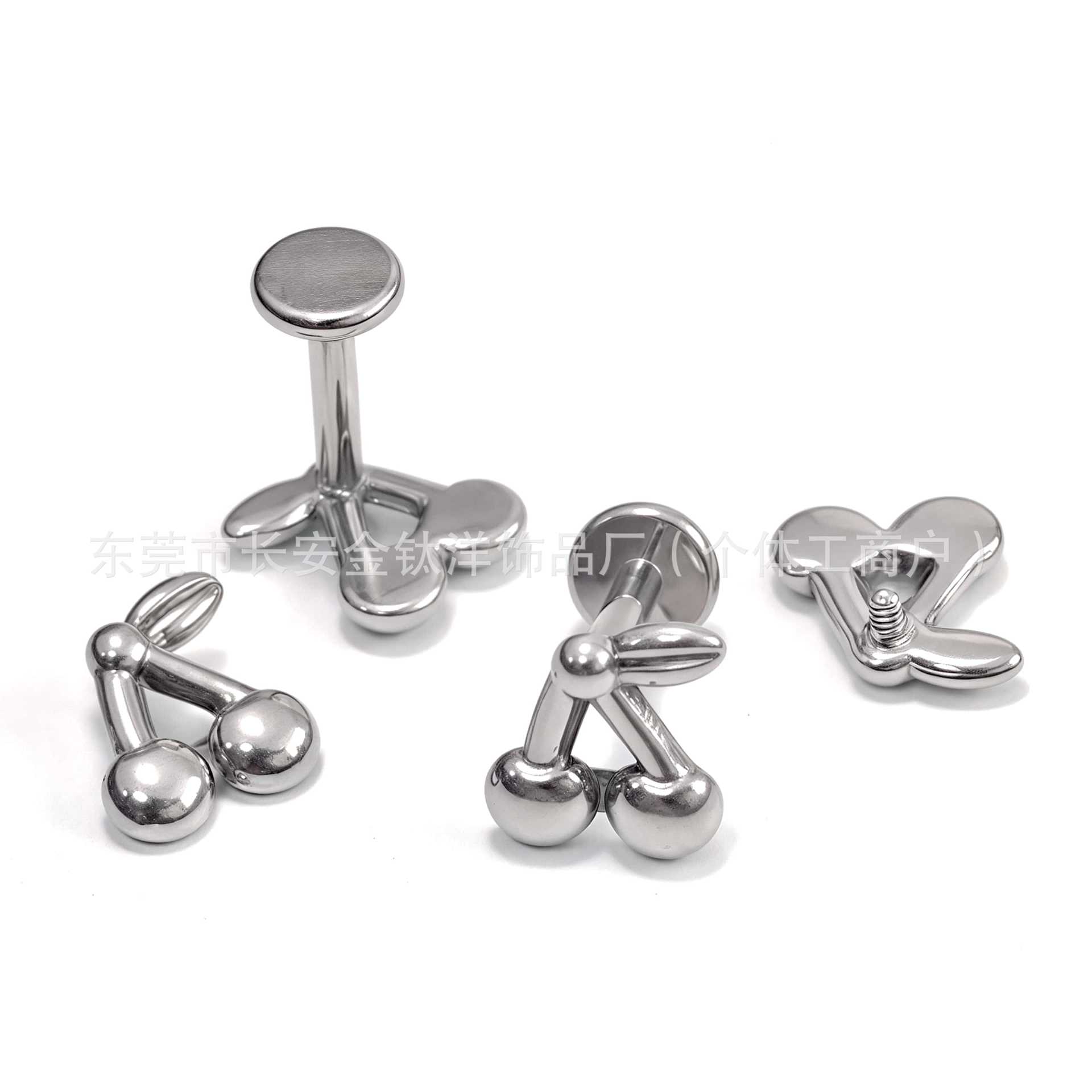 F136 Titanium Inner Tooth Cute Cherry Earring Nose Nail Ear Bone Nail Cochlear Nail G23 Titanium Alloy Body Piercing Jewelry - Image 4