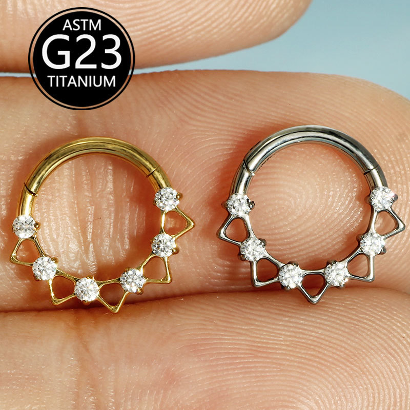 F136 Titanium Nose Ring Cut Out Zircon Nose Jewelry Unisex Geometric Creative Fashion Nose Ring - Image 4