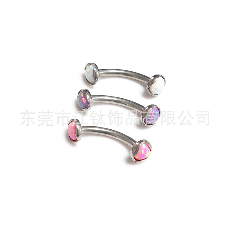F136 Titanium Opal Navel Ring Double Head Wave Edge G23 Titanium Alloy Body Piercing Belly Ring - Image 5