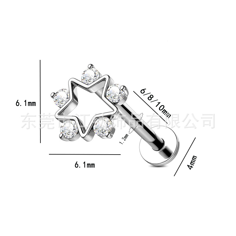G23 Titanium Alloy Star Cut Out Piercing Jewelry with Zircon Inlaid - Gold Clear White H15 - Ear Cartilage Stud 1.2x10mm - Image 2