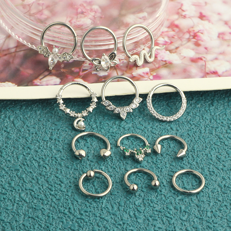 12Pcs Stainless Steel Open Nose Ring Set European American Bat Zircon Earrings Nose Stud Piercing Jewelry - Image 5