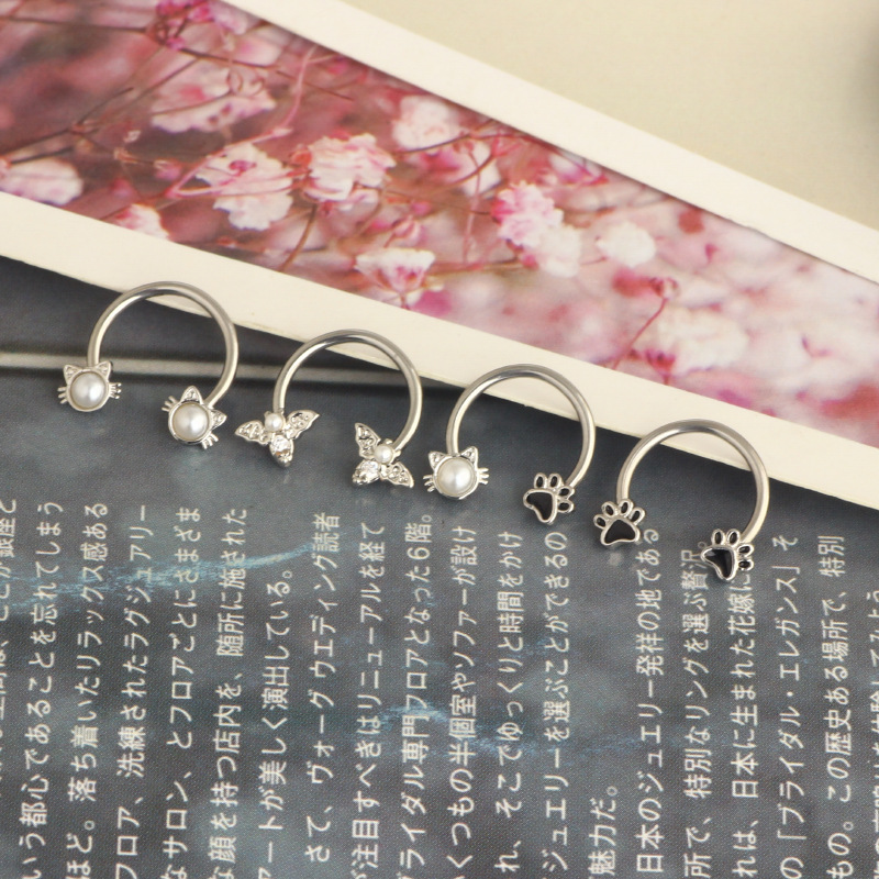 Stainless Steel Oil Dripping Butterfly Nose Ring Sequin Nose Stud Ear Bone Ring Piercing Horseshoe 16G - Image 4