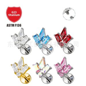 Maple Leaf Torch G23 Titanium Alloy Ear Stud with Cubic Zirconia – Gold, 14G, 10mm