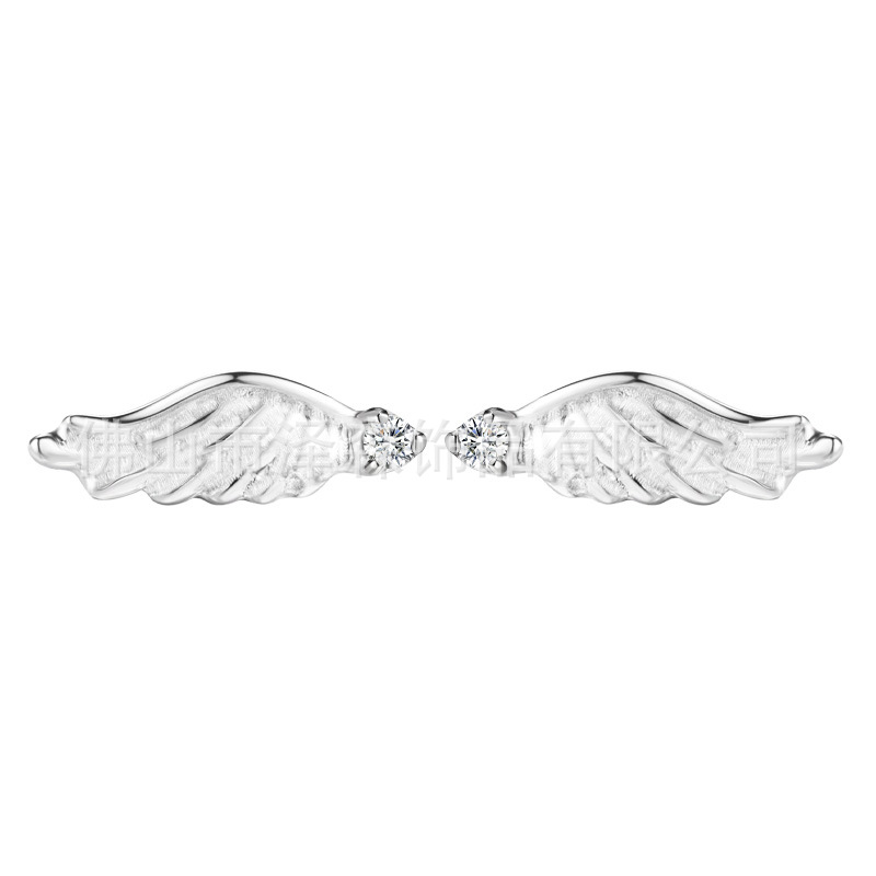 F136 Titanium Alloy Earrings with Diamonds Angel Wings Flat Back Studs - Image 4