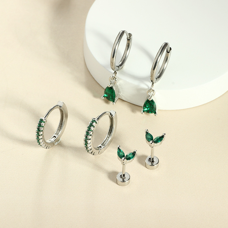 Green Zircon Star Earrings Stainless Steel Fashion Ear Piercing Jewelry - Image 3
