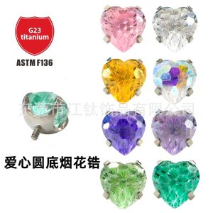 F136 Titanium Ear Bone Nail Love Round Bottom Fireworks Zircon Cross-Border G23 Titanium Alloy Heart Ear Stud
