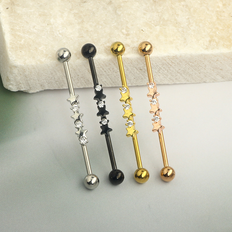 Stainless Steel Star Zircon Long Rod Industrial Stud Earring Punk Ear Bone Piercing Jewelry - Image 2