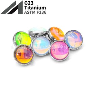 F136 Titanium Gradient Glitter Drip Oil Embedded Nail Tongue Piercing Lip Piercing Ear Piercing G23 Titanium Alloy Jewelry