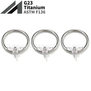 F136 Titanium Dragonfly Zircon Seamless Open Ring Nose Septum Ring Earring - G23 Titanium Alloy Piercing Jewelry