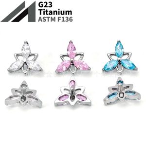 F136 Titanium Five-Pointed Star Three-Horse Eye Zircon Earrings Ear Bone Nails Cochlear Nails G23 Titanium Alloy Body Piercing Jewelry