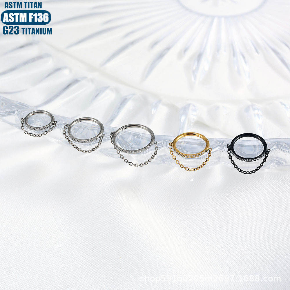 F136 Titanium Alloy Chain Puncture Nose Ring Side Zircon Seamless Open Ring Nasal Septum Ring Conch Pierced Earrings - Image 4