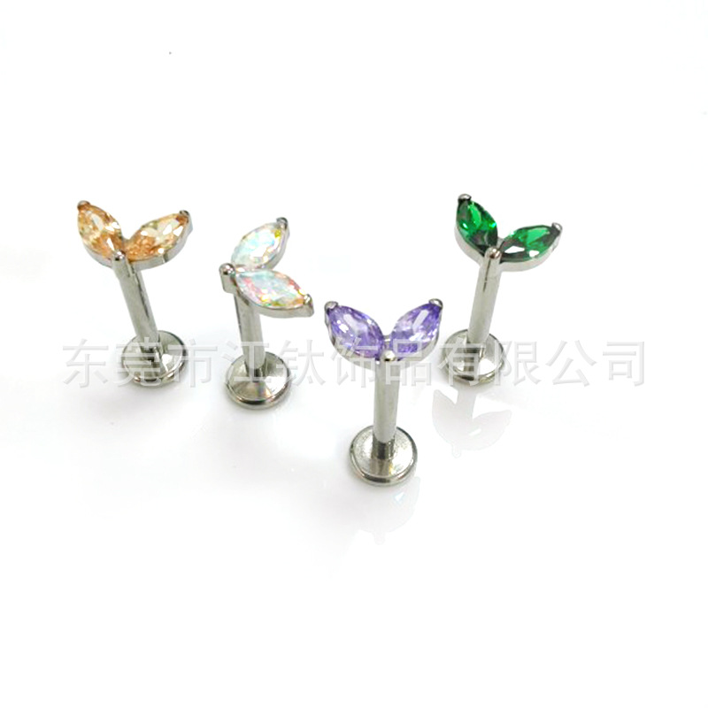 F136 Titanium Leaf Inlay Horse Eye Ear Nail Lip Nail G23 Titanium Alloy Body Piercing Ear Bone Nail - Image 4