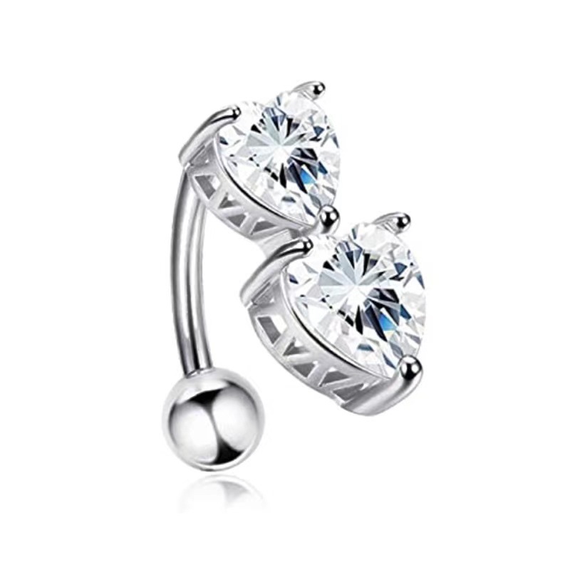 Double Heart Belly Button Ring Stainless Steel Navel Jewelry Dangle Heart Shape Body Piercing for Women - Image 4