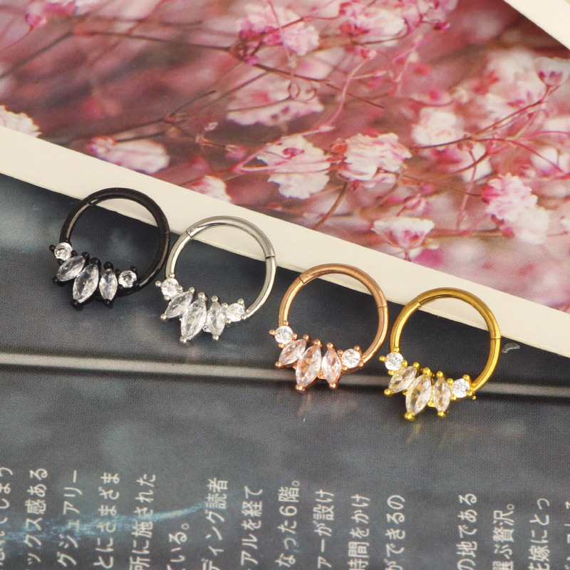 Stainless Steel Closed Ring Human Piercing Cartilage Jewelry Nose Ring Three Flap Flower Micro Zircon Ear Clip Earrings - Image 3