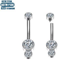 G23 Titanium Navel Piercing Ring Round Zircon Inner Teeth Belly Button Ring Body Jewelry