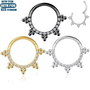 Titanium Alloy Septum Ring Nose Piercing Jewelry with Zircon Welded Beads - Black 1.2x12mm