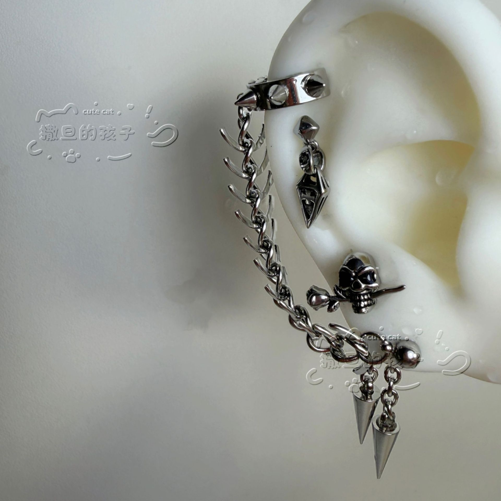 Devil Stud Ear Bone Studs, 316L Surgical Steel That Won't Fade, Double Ear Piercing Hoop and Stud Set, Punk Ear Accessories - Image 2