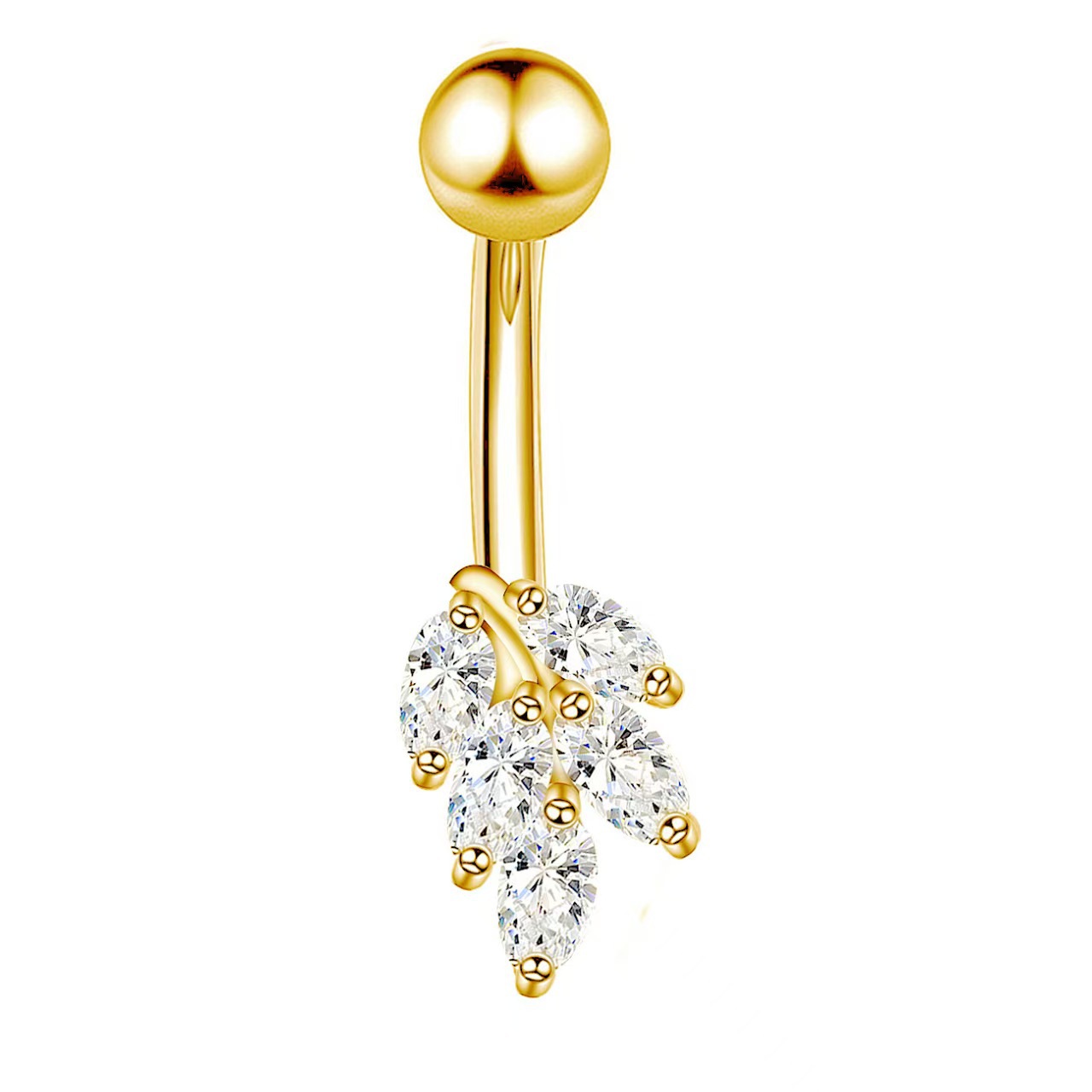 Zircon Bow Leaf Navel Ring Belly Button Ring Piercing Jewelry Wholesale - Image 5