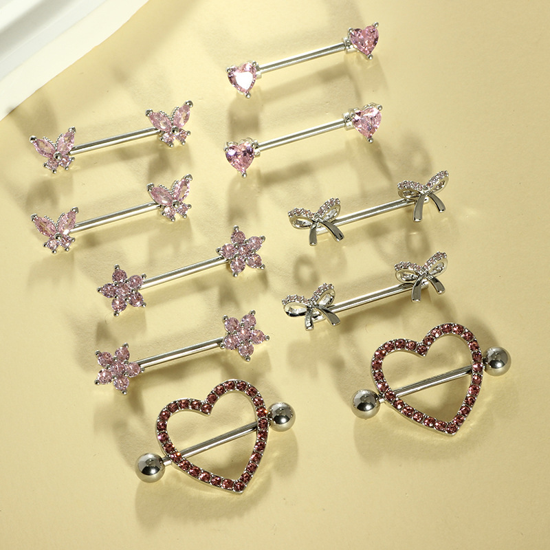 Heart Shape Zircon Belly Button Ring Nipple Shield Nail Cross-Border Love Straight Rod Body Piercing Jewelry in Stock - Image 2