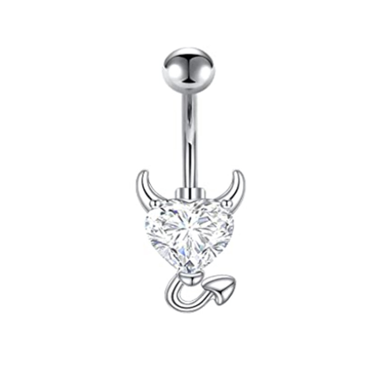 Demon Heart Shape Zircon Navel Ring Stainless Steel Belly Button Ring Rose Gold - Image 2