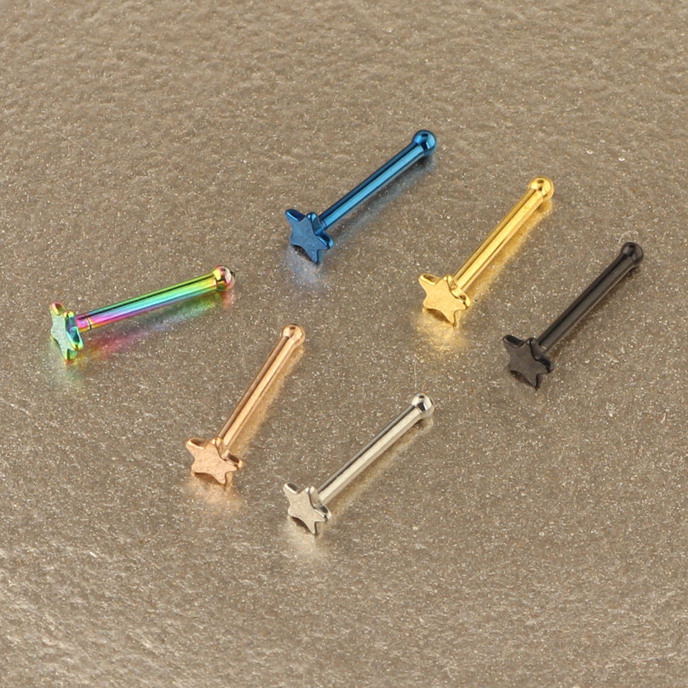 Stainless Steel Nose Nail with Five-Point Star Gem CZ Nose Stud Curved Barbell Lip Eyebrow Piercing Jewelry Wholesale - Image 5