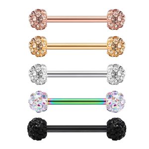 New Diamond 5mm Double-Headed Tongue Nipple Ring Piercing Jewelry Stainless Steel Heart Shape Rose Gold