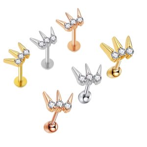 Zircon Stainless Steel Lip Ring Rose Gold 8mm Screw Earrings Piercing Jewelry for Women Body Piercing