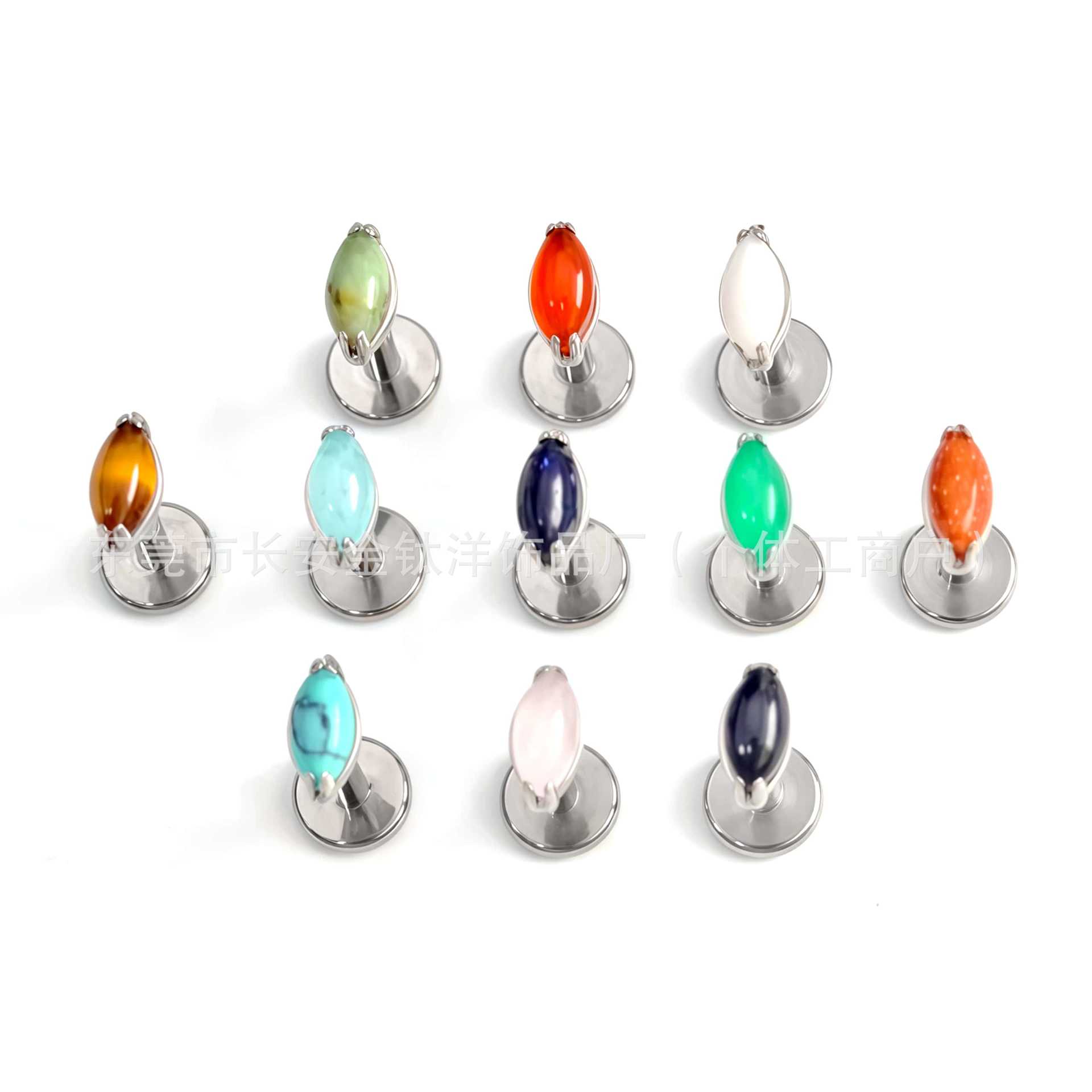 F136 Titanium Marquise Stone-Encrusted Natural Stone Lip Stud, Nose Stud, Ear Stud - G23 Titanium Alloy Body Piercing Jewelry - Image 5