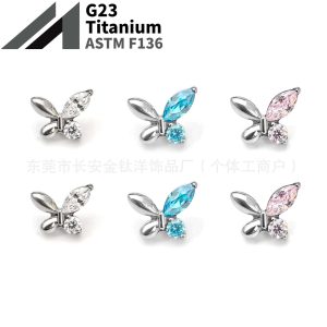 F136 Titanium Butterfly Marquise CZ Lip Piercing Labret Stud Ear Cartilage Stud Body Jewelry
