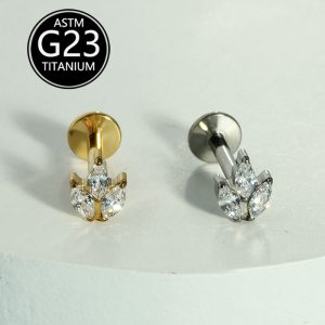 F136 Titanium Alloy Marquise Zirconia Internally Threaded Ear Studs, Cartilage Studs, G23 Titanium Lip Studs, Nose Studs - Piercing Jewelry in Stock