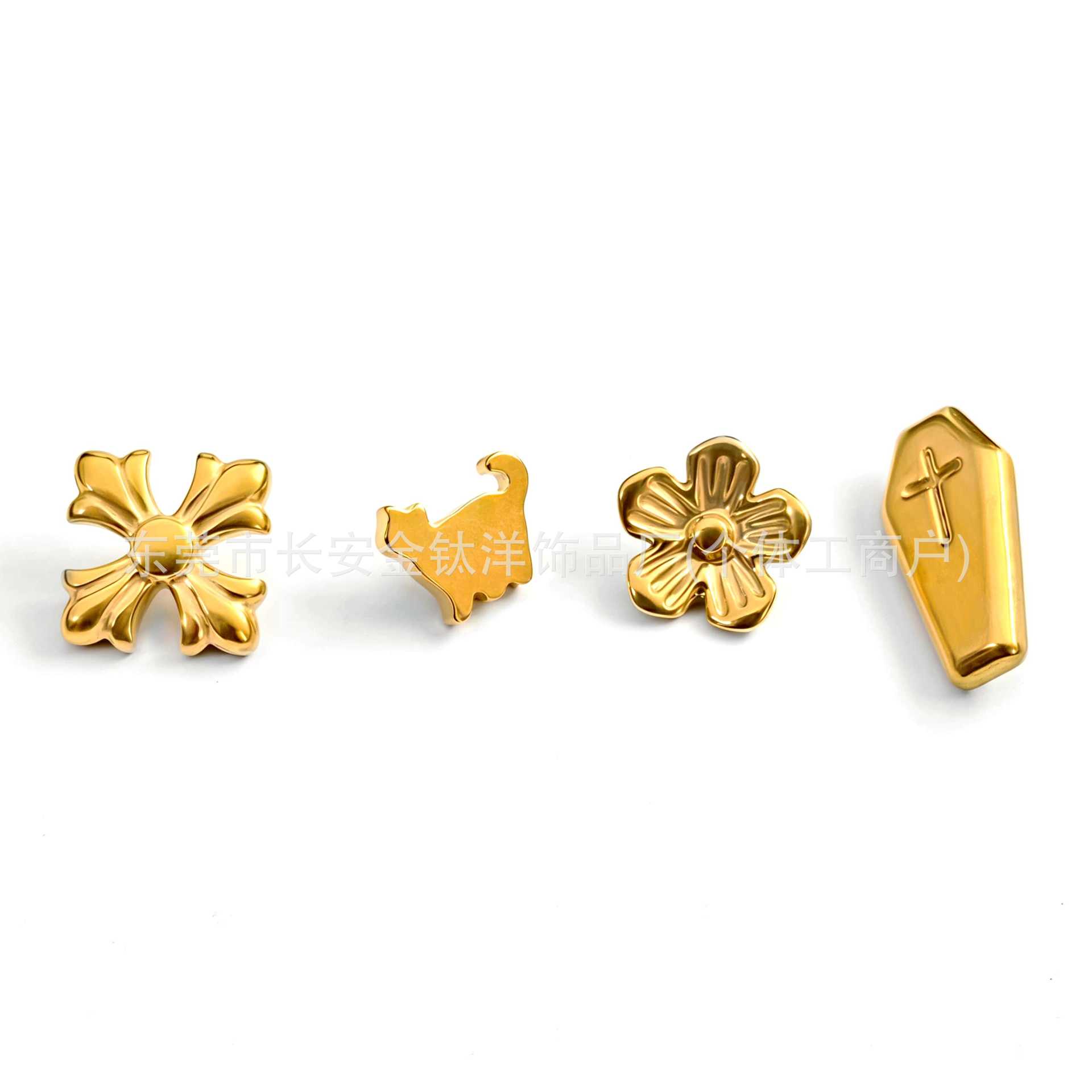 F136 Titanium 18K Gold-Plated Five-Pointed Star Flower Cat Claw Bowknot Ear Stud Ear Bone Stud G23 Titanium Alloy Piercing Jewelry - Image 3