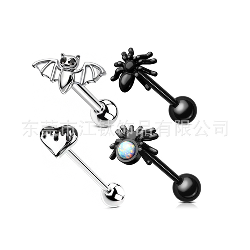 G23 Titanium Alloy Tongue Barbell Black 1.6mm x 10mm Polished Animal Shape Piercing Jewelry - Image 5