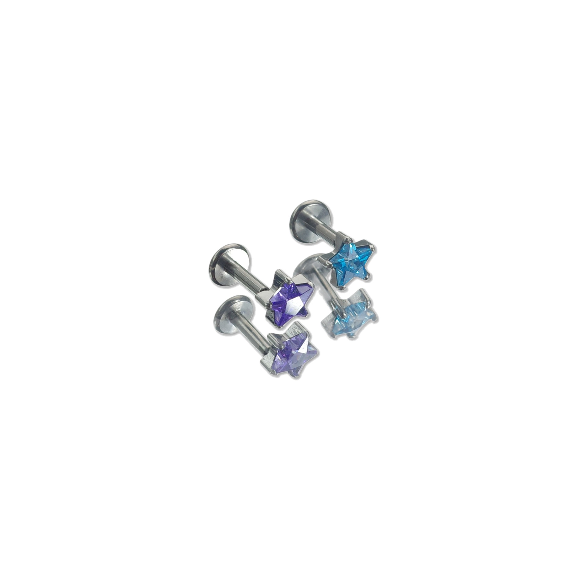 Satan's Child Blue and Purple Twin Stars F136 Titanium Alloy Lip Stud Flashing Star Earring Cartilage Stud Internal Thread - Image 5