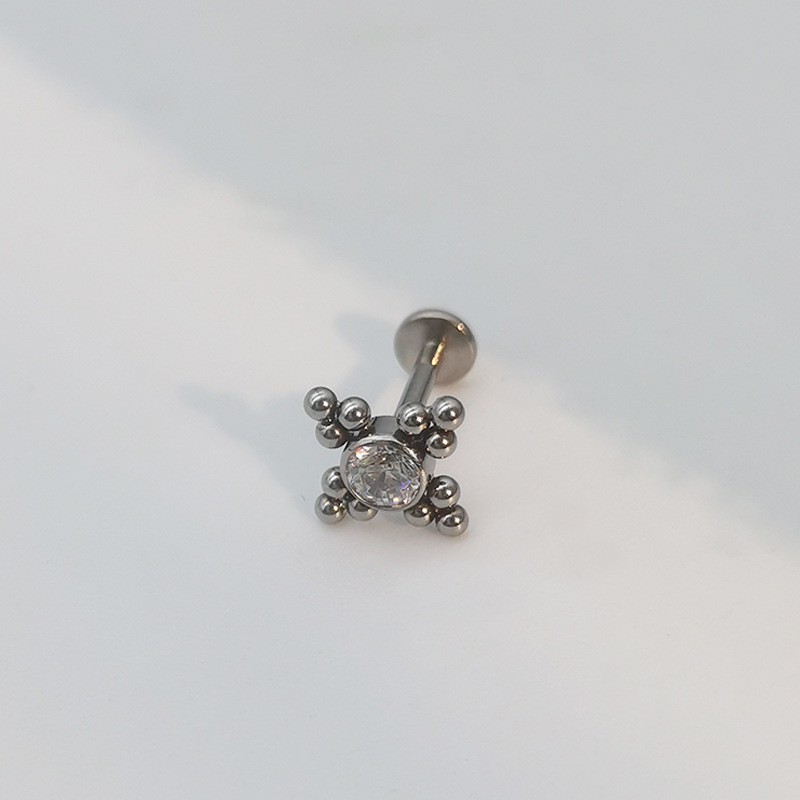 ASTM F136 G23 Titanium Labret Stud Lip Piercing Jewelry Zircon Internal Thread 1.2x12mm - Image 2
