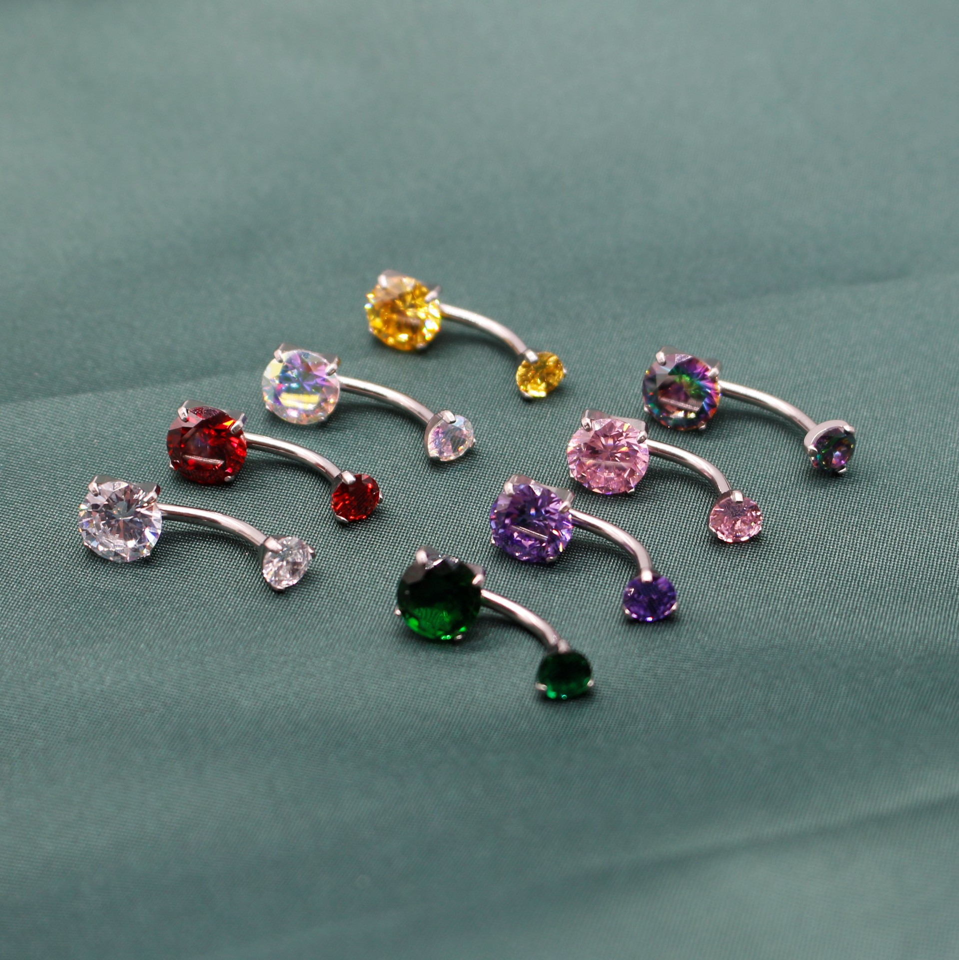 G23 Titanium Internally Threaded Paw Double-Headed Round Zircon Belly Ring Navel Ring Titanium Alloy Piercing Jewelry - Image 2